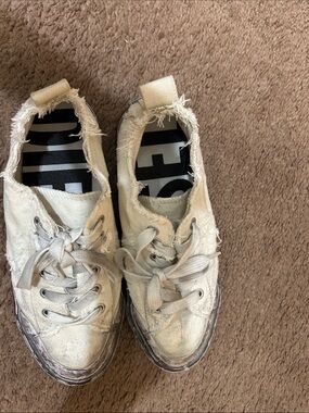 Diesel Off-White Frayed Canvas Sneakers